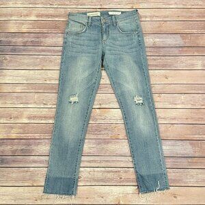 Pilcro EM Boyfriend Jeans Raw Hem Distressed Light Wash Two Tone
